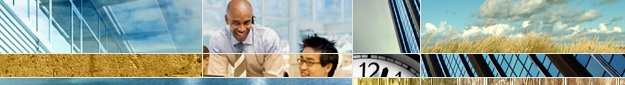 a collage of wheat fields, a clock, building architecture, and two men in a call center