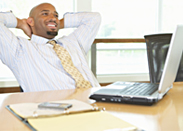 relaxed customer in front of computer